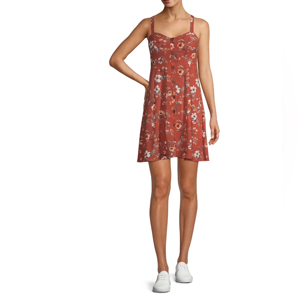 No Boundaries Brown Orange Mini Sundress